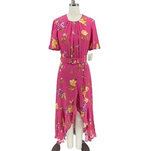 19896 French Connection Floral High Low Dress Pink size 4 preppy bohemian weddin